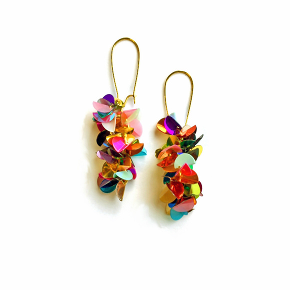 Pretty Little Chips Jewelry - Multicolored Boho Sequin Dangle Earrings
